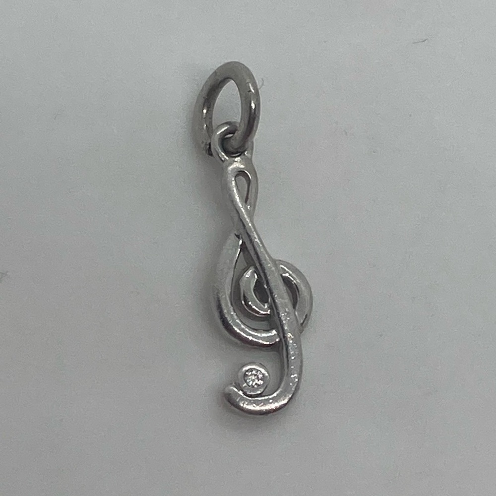 Vtg Sterling Silver 925 CZ Stone Music Note Pendant Charm | .8”